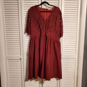 Wine Red Lace Top Cocktail Dress with Pockets